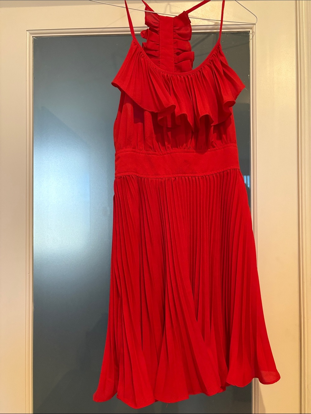 Arden B Red Ruffled Pleated Mini Dress